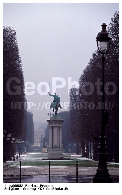 Avenue, Cities, France, Paris, snowfall, statue
