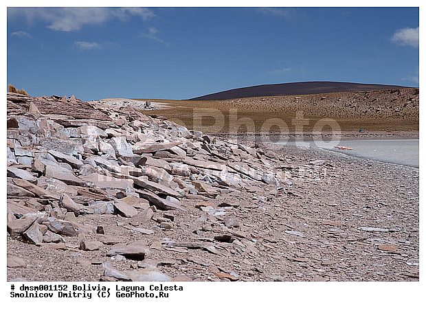 Bolivia, Laguna Celeste, altiplano, coast, lake, mountains, stones