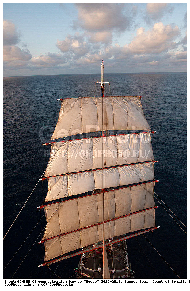 Circumnavigation, barque, "Sedov", 2012-2013,  sunset, southern tropic, Atlantic, ocean, sailing, vessel, tallship, sea, open sea, to navigate,