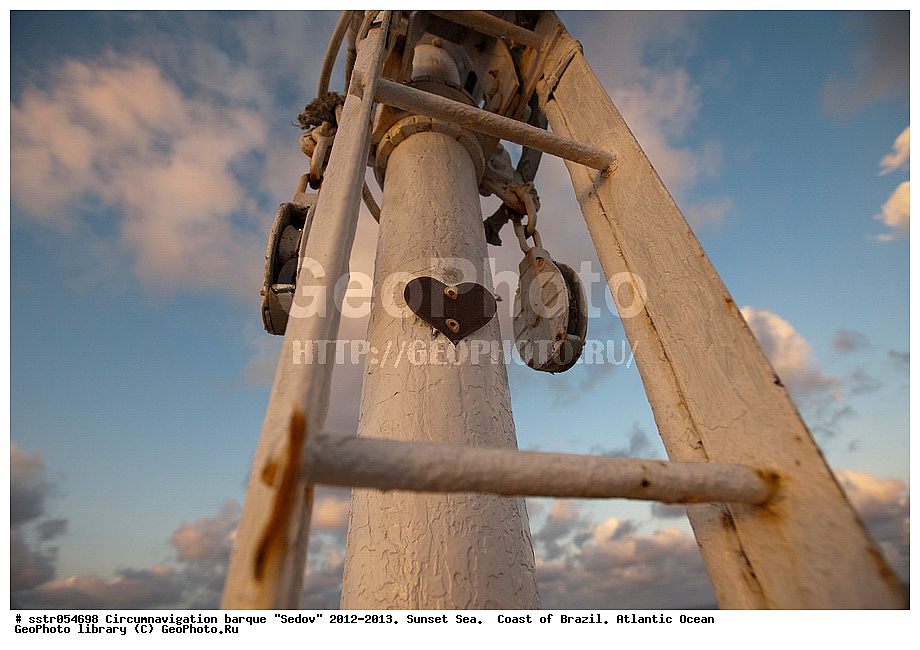 Circumnavigation, barque, "Sedov", 2012-2013,  sunset, southern tropic, Atlantic, ocean, sailing, vessel, tallship, sea, open sea, to navigate,