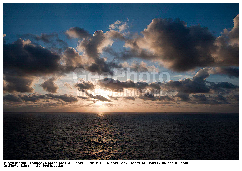 Circumnavigation, barque, "Sedov", 2012-2013,  sunset, southern tropic, Atlantic, ocean, sailing, vessel, tallship, sea, open sea, to navigate,
