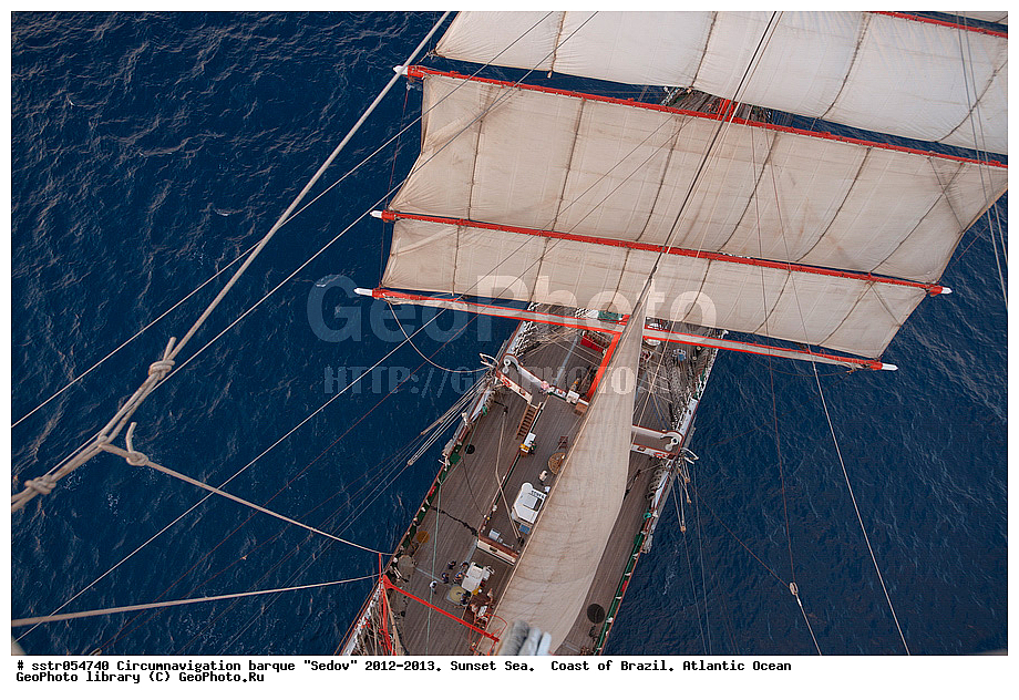 Circumnavigation, barque, "Sedov", 2012-2013,  sunset, southern tropic, Atlantic, ocean, sailing, vessel, tallship, sea, open sea, to navigate,