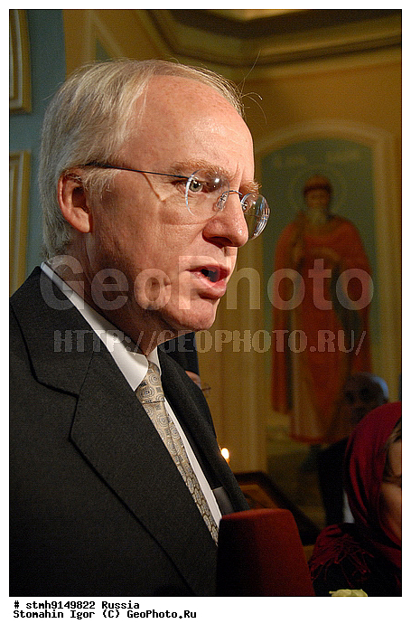 Temple, St, VIC, Catherine, Martyr, (representation, Orthodox, Church, America, the Moscow patriarchy), Dirge, innocently killed, result, terrorist act, the United States, New York, 11 September 2001, the year many innocents murdered, hands of terrorists around, world, picture :, Ambassador, US, Russian, Federation, John Beyrle